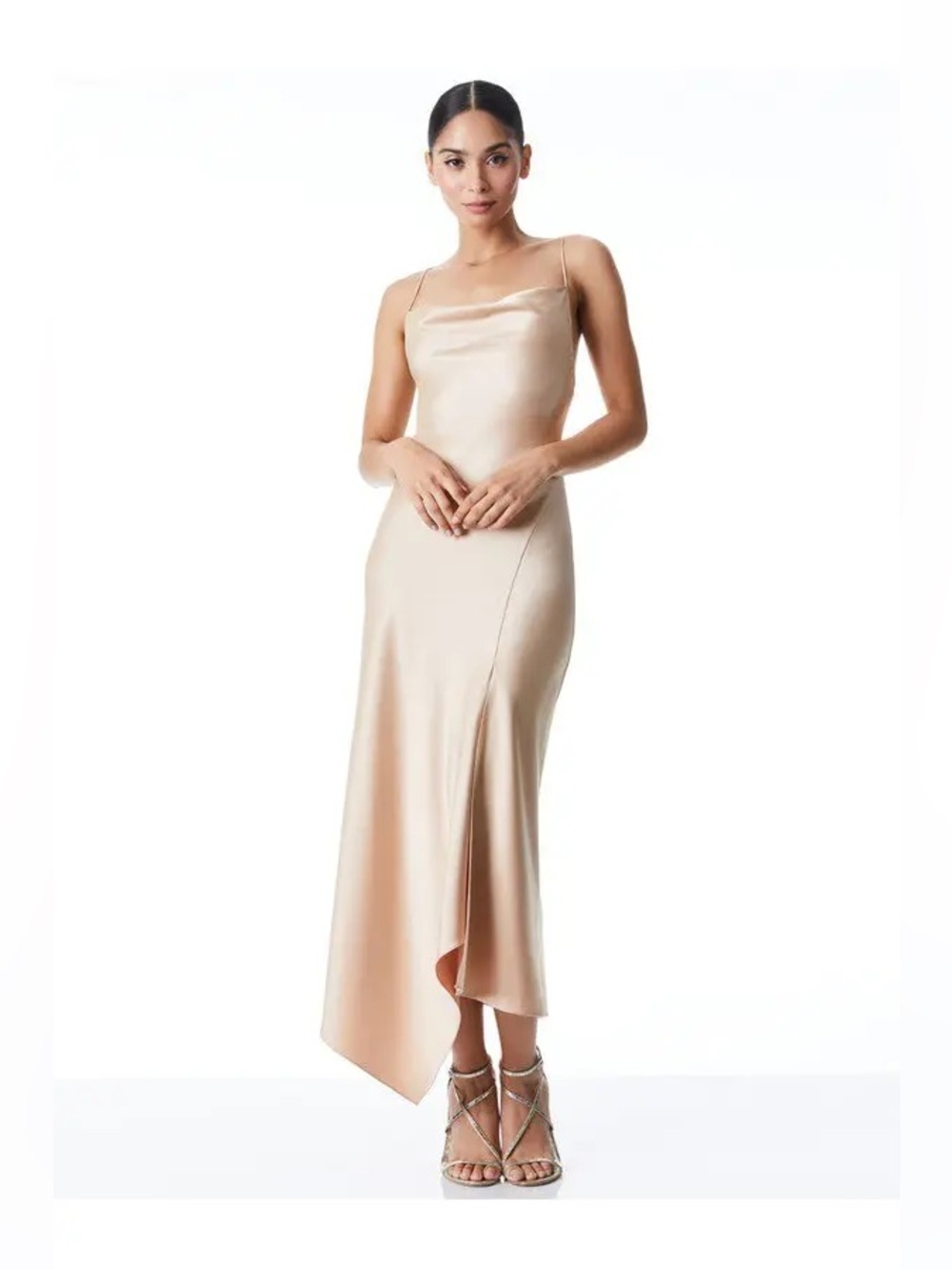 Alice + Olivia Harmony Drapey Slip Midi Dress Champagne size 4 NWT 395$